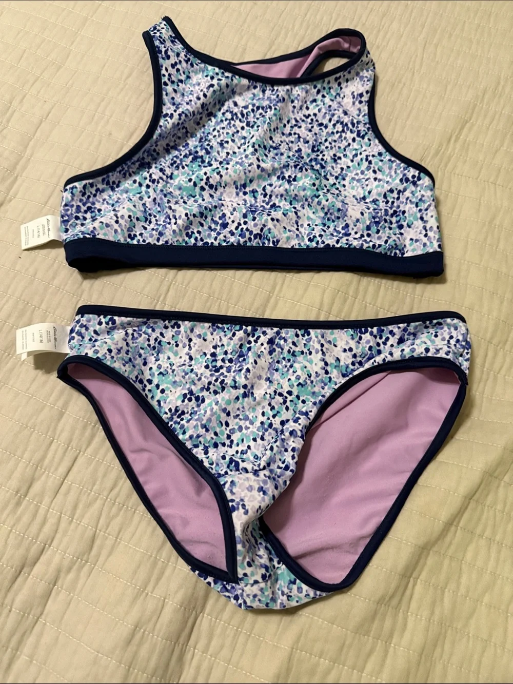 Eddie Bauer Mint, Navy & Lavender Girls' Swim Set with Floral Print size L 14/16